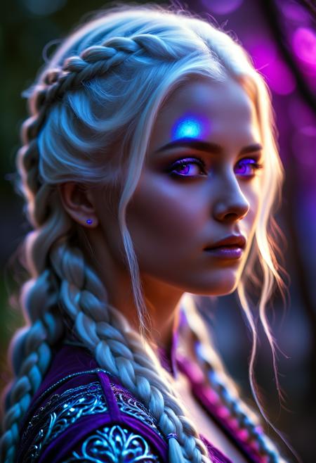cinematic film still <lora:Abstract Concept-Chromatic Graient:0.4>,concept art lighting,soft,warm,neon,lighting,colorful,abstract,color,chromatic,rainbow,<lora:Anne Stokes CLIP2-000005:1>,Anne Stokes,, 1girl,long silver-white hair pale as moonlight,Targaryen lineage,hair is worn in intricate braids,large violet eyes noted for their intensity and otherworldly quality,pale smooth skin with a creamy complexion with an almost luminous quality,striking beauty,slim and petite build, . shallow depth of field, vignette, highly detailed, high budget, bokeh, cinemascope, moody, epic, gorgeous, film grain, grainy