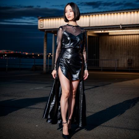 8k,4k,intricate details, RAW photo, ultra realistic,best quality,masterpiece,ultra detailed,high resolution,ayano omoto, 1girl,solo, outdoors,beach background, bob cut hair, shiny,tight long black  dress,night city,slender,show high heels
<lora:AyanoOmotoBRAv2:0.9>  <lora:AsianPussy1 v2:0.3> <lora:more_details:0.6>