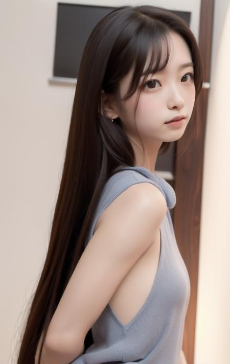 (8k, best quality, masterpiece, ultra highres:1.2),Photo of Pretty Japanese girl,(detailed_face),(long hair:1.6),standing,solo,poster,naughty face,upper body,