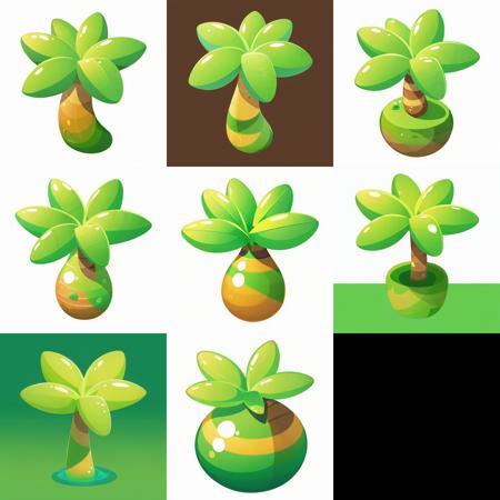 (masterpiece, top quality, best quality, official art, beautiful and aesthetic:1.2),(8k, best quality, masterpiece:1.2), (no humans),a green palm tree with drops of water on it's leaves and a brown base with a brown stripe, solo, simple_background, white_background, full_body, pokemon_\(creature\), no_humans