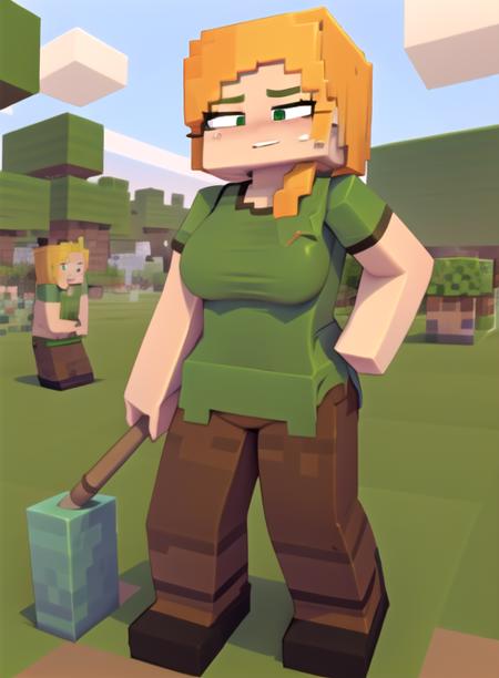 <lora:alexmc:0.7>, 1 girl, alex minecraft, green shirt, brown pants, gray boots, full body, sitting, pickaxe, <lora:mcnsfwv2_5248:0.7>