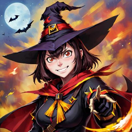 portrait of megumin wearing a witch hat,art by asmaria,   <lora:AsMaria_Style_XL_Digimon_Illustrator:0.75>