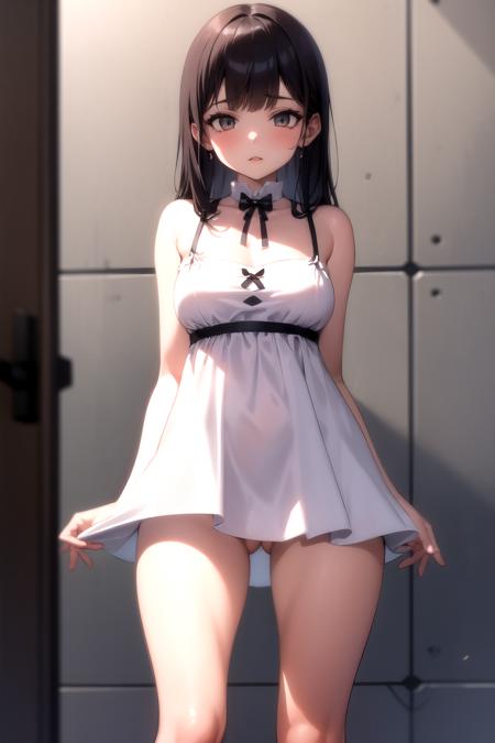 <lora:microdress_v0.2:1.0> 1girl, microdress, sundress, pantyshot, standing, ass visible through thighs,, masterpiece, best quality, highly detailed