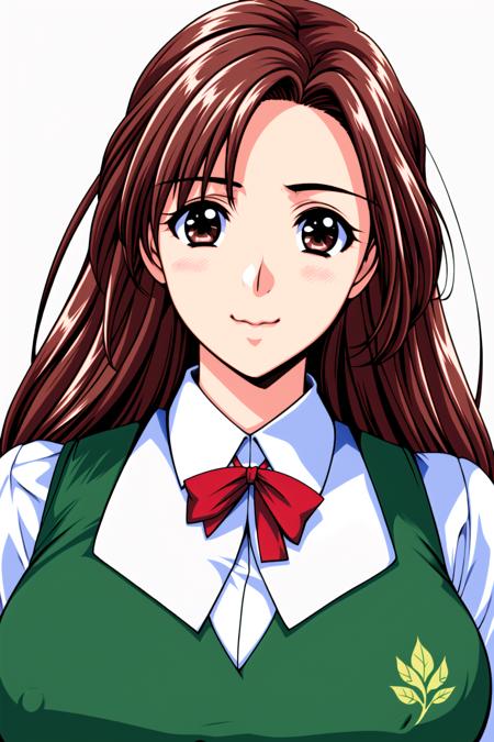 Simple White Background,
school uniform, green Vest , white shirt ,red ribbon,
<lora:Satomi_Morihara_PiaCarrot-KK77-V2:0.7>,
brown eyes, brown hair,long hair,Bangs,
<lora:Oda_Non_Style-KK77-V2:0.3>,<lora:more_details:0.1>,
1 girl, 20yo,Young female,Beautiful Finger,Beautiful long legs,Beautiful body,
Beautiful Nose,Beautiful character design, perfect eyes, perfect face,expressive eyes,perfect balance,
looking at viewer,(Focus on her face),closed mouth, (innocent_big_eyes:1.0),(Light_Smile:0.3),
official art,extremely detailed CG unity 8k wallpaper, perfect lighting,Colorful, Bright_Front_face_Lighting,White skin,
(masterpiece:1.0),(best_quality:1.0), ultra high res,4K,ultra-detailed,
photography, 8K, HDR, highres, absurdres:1.2, Kodak portra 400, film grain, blurry background, bokeh:1.2, lens flare, (vibrant_color:1.2),professional photograph,
(Beautiful,large_Breasts:1.4), (beautiful_face:1.5),(narrow_waist),