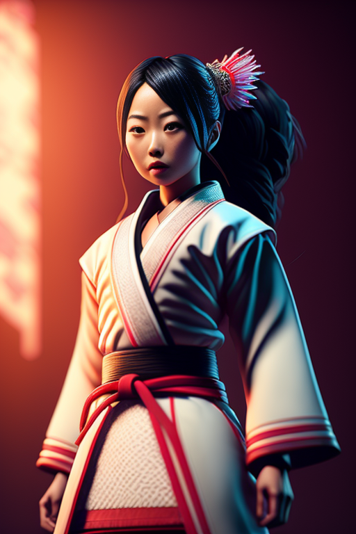 Japanese karate girl, traditional white, detailed, intricate, full of colour, cinematic red and blu lighting, 4k, focused,...