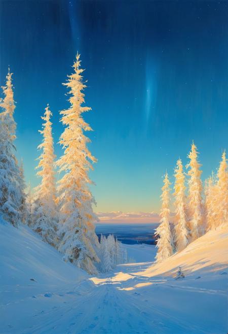 (Event Photography by Anwar Hossain and Terry Deglau:1.2), award winning, Gigginox ,background of the northern lights, shot from ground, (deep blue sky:1.2), white glow, mystic halo, (long range view:1.1), holographic effect, oil painting, nicola samori, desolation, painted world style, <lora:WildcardX-XL-Detail-Enhancer:1.0> <lora:Desolation:0.45> <lora:Painted World:0.2> (aesthetic of conceptual art with volcanic atmosphere:0.5), screen space reflections (ssr), absolute sharpness, f/11, symmetry and balance, distinctive breathtaking magnum with delicate details, (beige and coral colors:0.1), <lora:MJ52:0.5> <lora:xl_more_art-full_v1:0.5>oil painting:0.1),  (best quality, 8K, high resolution, extreme detail, outstanding composition:1.4), art by Jeremy Mann, god rays, dramatic light,   (oxygen-rich air and sheltered atmosphere, snowy, aesthetic of hard - edge painting:0.1),