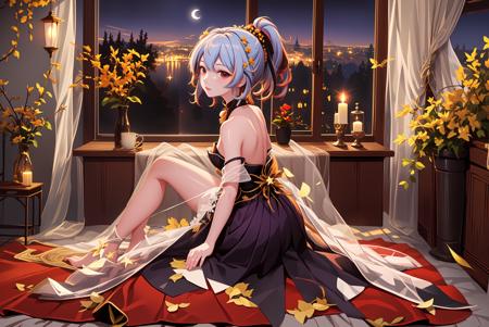 masterpiece, best quality,1girl,solo, <lora:Candlelight Crane_v2.2:0.7>,Fu Hua\(Candlelight Crane\),full body, small breasts, long hair,indoors,white bed,window,moonlight,night,looking at another, star \(sky\), looking back, ponytail, shy,pencil skirt, pantyhose, sitting on bed, <lora:lihui4JXK-b2-bf16-128-128-1-re1-ep3-768-DA-5015fix:0.8>,white background,