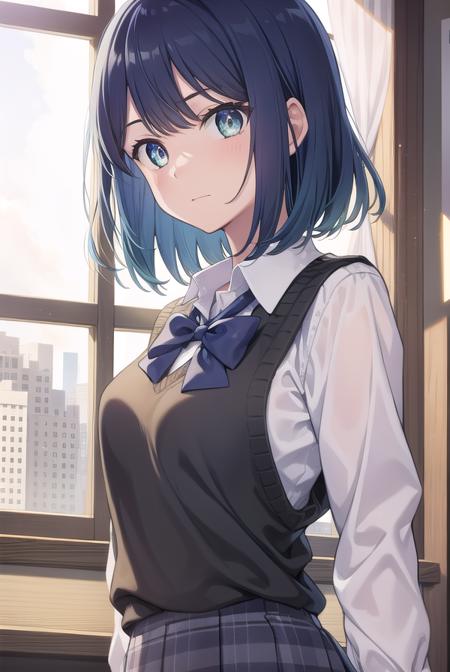 akanekurokawa, <lora:akanekurokawa-lora-nochekaiser:1>,
akane kurokawa, aqua eyes, blue hair, medium hair, sidelocks,
BREAK black sweater vest, blue bow, blue bowtie, bow, bowtie, collared shirt, long sleeves, puffy sleeves, school uniform, shirt, sweater vest, white shirt,
BREAK looking at viewer,
BREAK indoors, classroom,
BREAK <lyco:GoodHands-beta2:1>, (masterpiece:1.2), best quality, high resolution, unity 8k wallpaper, (illustration:0.8), (beautiful detailed eyes:1.6), extremely detailed face, perfect lighting, extremely detailed CG, (perfect hands, perfect anatomy),