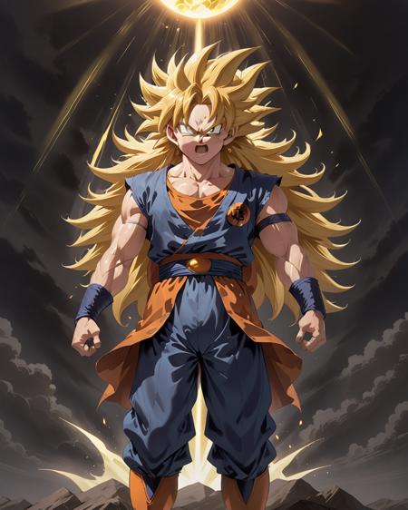 goku, masterpiece, going super saiyan, shining golden hair,