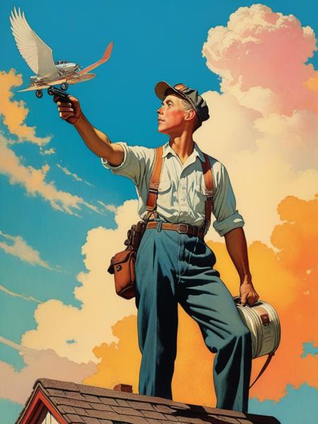 <lora:04Vintageillustration_Hap_XL:1>,Norman Rockwell style,vintage poster, pastel  hue, illustrating a dynamic, ever-changing sky, colorful,