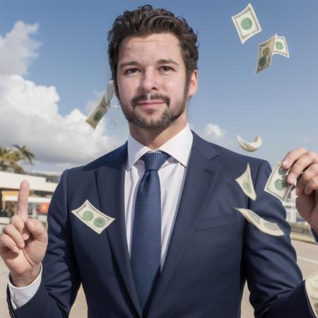 male, Murilo benicio, suit and tie, rich man, throwing money, throwing money to the sky, muscled