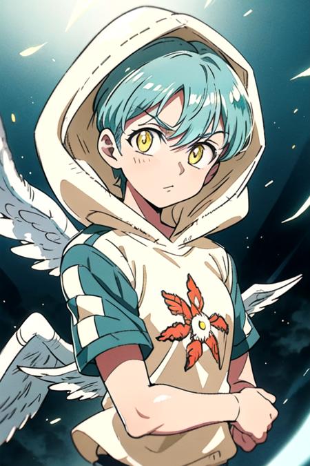 sariel_nanatsu_no_taizai yellow eyes aqua hair angel wings