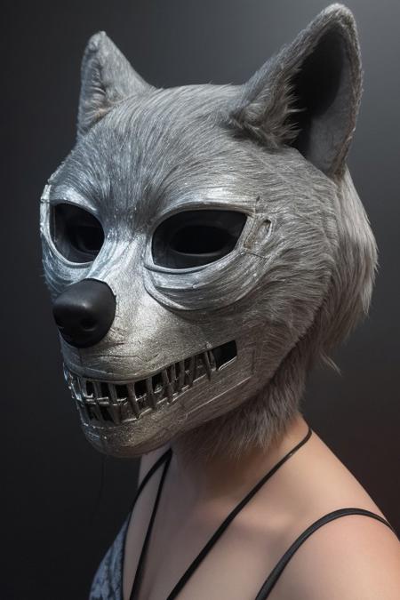 Photograph of a heist mask shaped like a wolf with horror design, metallic green and fluid silver like mercury, minimalistic blurry horror background, horror light 
 <lora:aidmaGlitchStyle-v0.1:0.75> glitch, flickering, digital, glitching
 <lora:SDXLFaeTastic2400:0.35>
 <lora:aidma-Image Upgrader-v0.1:0.4>