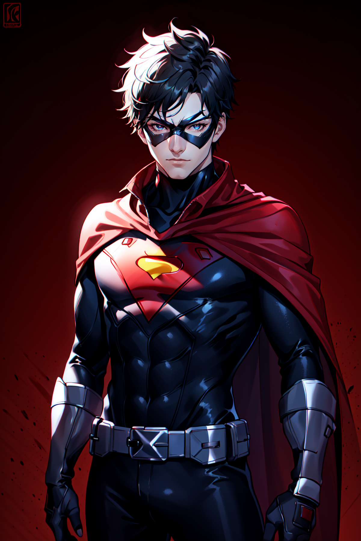A superhero comic book illustration of a man in a red cape.