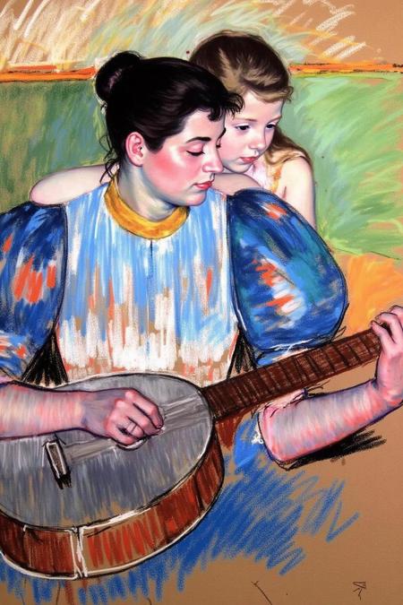 Motherhood in Pastel: Mary Cassatt Soft Pastel on Cardboard/Chalk Impressionist Portrait Style v1.0