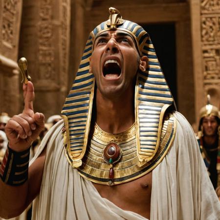 old testament pharaoh of egypt, looking down, screaming, angry