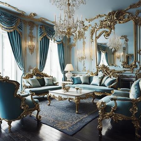 <lyco:baroque_interior_design:1.0> Rococo style, living room decoration