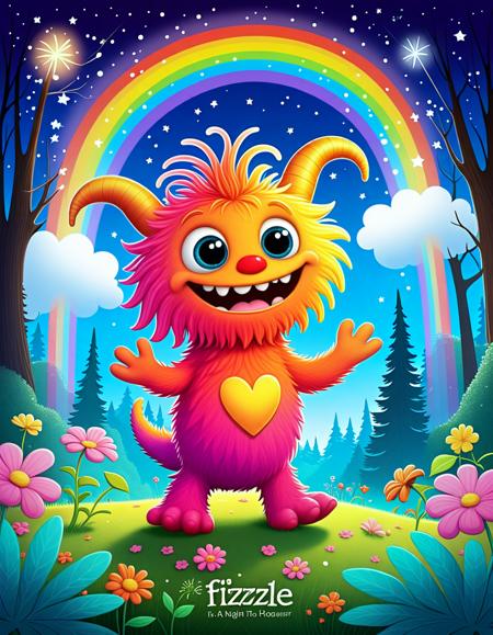 Once upon a time in a magical forest, there lived a cute, fluffy monster named Fizzle. With big, sparkling eyes and a heart-shaped nose, Fizzle loved to spread joy and laughter. Every night, he would gather the forest creatures to share stories and dance under the twinkling stars. Despite his silly appearance, Fizzle had a special gift: he could make flowers bloom with a single giggle! One day, he set out on an adventure to find the legendary Rainbow Blossom, a flower said to grant wishes. What whimsical encounters and delightful friends would he meet along the way?