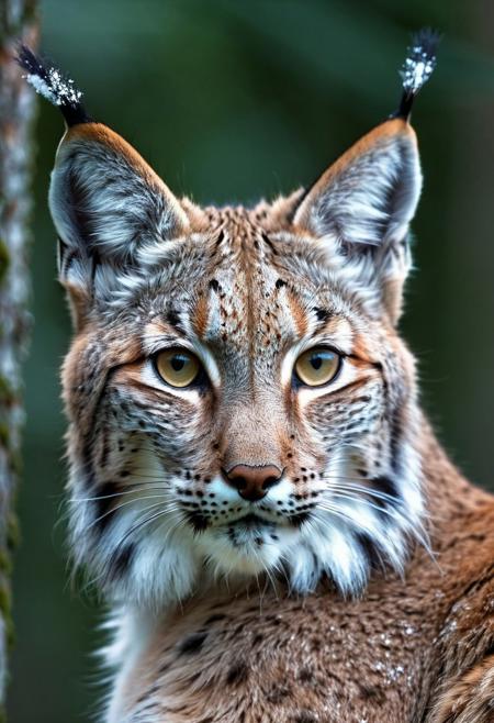 portrait, masterpiece, 4k, ray tracing, intricate details, highly detailed, hyper realistic, 8k RAW editorial photo.
an adorable lynx , head with a tilt and a slight blink. The lynx is feathers should be soft and fluffy, the background should be a  snowy forest, dramatic light, shallow depth of field, high budget,