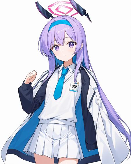 utaha \(blue archive\),1girl, halo, solo, white_skirt, white_background, eyewear_on_head, simple_background, blue_necktie, sunglasses, white_shirt, looking_at_viewer, pleated_skirt, collared_shirt, long_sleeves, open_jacket, headgear, white_jacket, :o, arm_up, heart
<lora:utaha_(blue_archive)_image162_2023-12-01-000050:1>halo. gorgeous,key visual, vibrant, studio anime,award-winning, professional, highly detailed,high budget, cinemascope