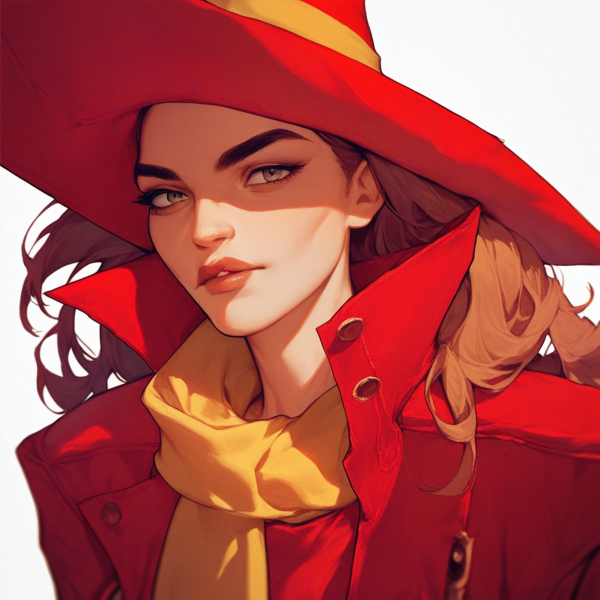 score_7_up, score_8_up, score_9, masterpiece, perfect face, high quality, source_anime, (1girl, solo,) carmensandiego, red...