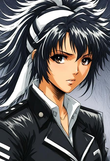 score_9, score_8_up, score_7_up, source_anime,  masterpiece, best quality, amazing quality, very aesthetic, absurdres, ScribbleRay, black and white, doodle, messy, dirty, hard lines, (scribble:1.5),  close-up face, sketch of beautiful gorgeous 
RyoKaren, 1girl, solo, tan, black hair, ponytail, blush,  gakuran, white gloves, white bandana, white headband, , serious