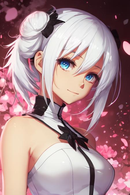 1girl,anime,cartoon,white hair,dress,upper body, masterpiece,best_quality,black background,    <lora:ASK-000004:1>