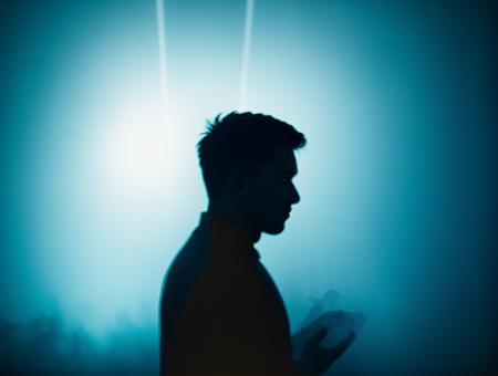 a blurry photo of a person in a dark room, unsplash contest winner, jon sibal. volumetric light, trending on artstaton, interconnected human lifeforms, clap. scifi, in praise of shadows, midnight-blue, aberrations, evocation,  <lora:abstractor_yiu_v10:0.5>