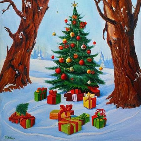 An oil painting of a tree, ClaymationXmas, very detailed, clean, high quality, sharp image, John Philip Falter, Very detailed painting