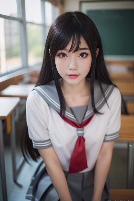 ltra-detailed,highly detailed,best quality,masterpiece,illustration,realistic,photorealistic,
llas, cosplay, 1girl, solo,
uranohoshi school uniform,
looking at viewer,
 <lora:llas_v1_05:0.7>