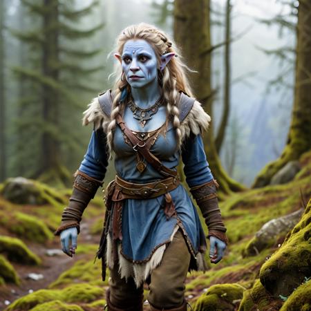 highly detailed photo of a ((female)) (firbolg):1.2 in a medieval forest,


firbolg, colored skin, blue skin, solo, blonde hair, 
standing, boots, jewelry, bracelet,

in a mountain forest,

depth of field:1.2, blurry, blurry background,
realistic:1.3,

photorealistic,
fantasy, cinematic,
32k, best quality, 
god rays:1.2,
dappled sunlight:1.1,




