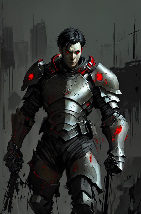 1boy, black hair, red eyes, armor,
upper body,
impasto by Jeremy Mann