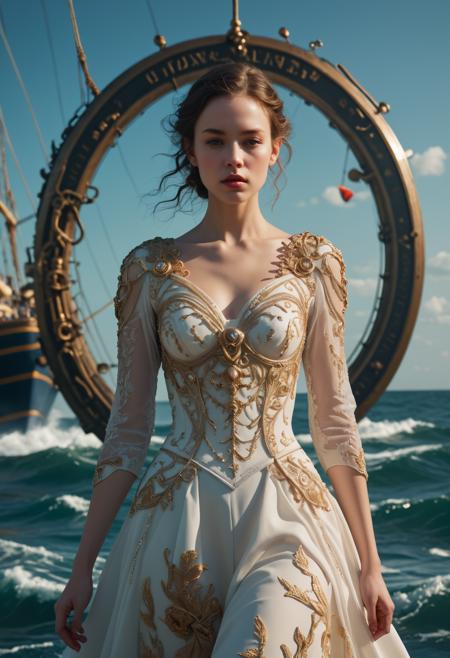 Nautical-themed Roku WildCards/Dreamshaper Quality, <lora:Alexander McQueen-art nouveau fashion embroidered:1>,Alexander McQueen,art nouveau,fashion embroidered,<lora:Abstract Concept-1girl:0.8>,concept art,1girl,<lora:LetThereBeLight:0.2>,Beeple,atmospheric lighting - n 9, . Sea, ocean, ships, maritime, beach, marine life, highly detailed