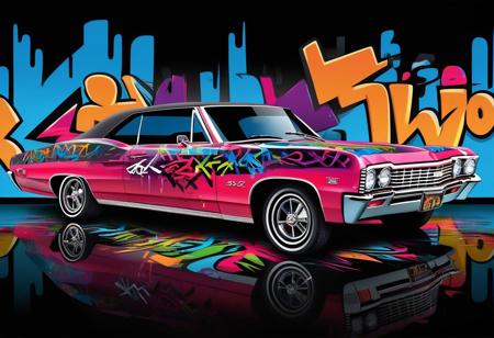 fcNeg, A captivating vector illustration showcasing a classic 1967 Chevrolet Impala adorned with vibrant graffiti on a black background. This stunning image combines the timeless elegance of the Impala with the energy and creativity of graffiti art, creating a unique and eye-catching visual experience.
The illustration features a mix of abstract shapes and lettering, as well as various elements commonly found in graffiti art, such as drips, arrows, and wildstyle lettering. The use of bright and contrasting colors against the black background creates a sense of depth and dimensionality, while the attention to detail and intricate linework adds to the overall visual impact of the design.
This captivating artwork invites viewers to explore the dynamic and expressive world of graffiti art, while also appreciating the classic and iconic design of the 1967 Chevrolet Impala. The combination of urban creativity and automotive history creates a unique and compelling image that celebrates the intersection of art and nostalgia.