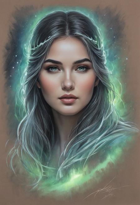#pastel, #dry chalk drawing, #chalk on paper, #chalk shading, #chalk drawing, #tinted paper, #colored chalk drawing, #chalk shading, chalk drawing of northern lights in the form of (((woman made of northern lights: 1.5))), (((woman's ethereal head: 1.5))), #created entirely from the aether of the northern lights over the tundra, supernatural style, realistic style, infinite super high quality image and creation, infinite image detail, infinite realistic rendering, realistic global illumination, infinite special effect, Safronov Art by Giovanni Boldini, Andrey Atroshenko, Tanya Shatsevoy, Ross Tran, Anna Razumovskaya