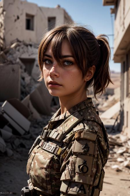 <lora:Hailey Lujan-Ana de Armas:1>, ana, armas, woman, her <lora:Add_more_details:.6>, (in a active war Zone background:1.4), face view, standing, posing., 8k, RAW photo, best quality, ultra high res, photorealistic, masterpiece, ultra-detailed, Unreal Engine, masterpiece, best quality, sony a7r IV (rich shadows:1.1), color tension, (portrait orientation:1.0), Canon EOS R5, 1/125s, f/2, ISO 200, (saturated hues:1.2), (focused intensity:1.2), (fine skin texture:1.1), (controlled lighting:1.3), RAW image format, (high definition detail:1.2).