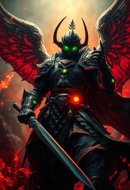 Epic dark fantasy vibrantly colored hyperdetailed ink art depicting a legendary warrior in defiance against impossible odds. Strong top lighting effect. Bioluminescent glowing armor and weapon accessories. Volumetric lighting. Chiaroscuro oil painting by Caravaggio. Deep glow effect, cinematic light bloom, cinematic lens flare. Grimdark, gritty, intense, volatile. Hypermaximalism. Motion blur. Full-frame fisheye lens. 32K cinematic hyperrealistic fantasy ultradetailed masterpiece.