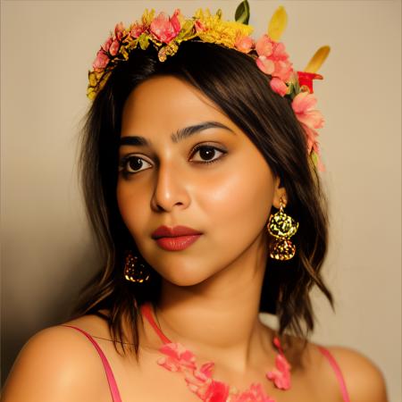 AishwaryaLekshmi, photograph, full shot of a Glistening Disco Era (Female:1.2) , Private First Class, wearing Aesthetic Halter dress with [Cosmic microwave background|supermarket] accessories, Hands Up Pose, Artisanal Flower Crown, Crazy Eyes, Utrecht in background, Spring, Depressing, Indirect light, film grain, Phase One XF IQ4 150MP, 35mm, art by Germaine Krull,  <lora:AishwaryaLekshmiSD1.5:1>