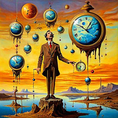 Surrealism	Dali-esque melting clocks	Juggling with floating planet