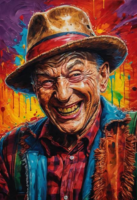 Centered, Incredibly Detailed Accurate Picture Of  Super funny surreal pop art laughing Freddy Krueger vibrant colors, clean oil ink airbrush painting illustration, pallet knife effect
