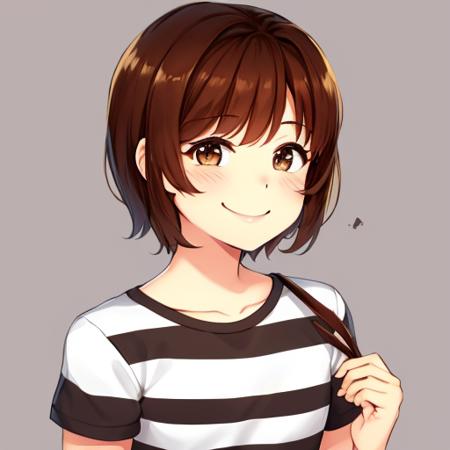 frisk undertale brown hair short hair closed eyes brown eyes blue and pink striped sweater blue and pink striped shirt