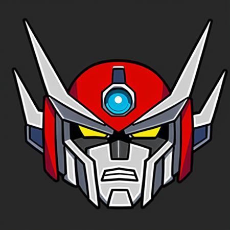 A compact headshot of Mazinger Z, a renowned Japanese mecha. The image focuses on the robot's head, capturing its iconic, angular faceplate with sharp, symmetrical lines. Its eyes are prominent, designed to resemble a determined, heroic gaze, glowing subtly to imply power. The metallic surface is rendered with a sleek, glossy finish, reflecting a polished steel look. The background is minimalist, perhaps a hint of a futuristic setting, to keep the emphasis on Mazinger Z's head, highlighting its design as a symbol of classic mecha anime., <lora:robotcon:0.5>