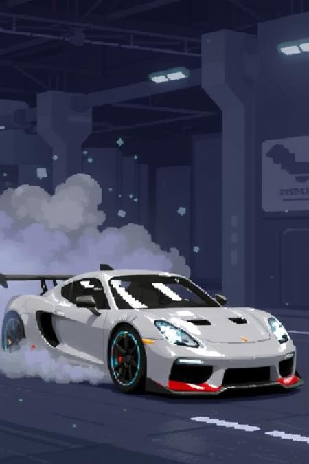 A sport car in a dynamic scene, pixel art style, clear drawn in big pixels very well aligned, rich showcase, award-winning craftsmanship. UHD resolution enhances the dynamic, impactful pose for a striking, lifelike result.