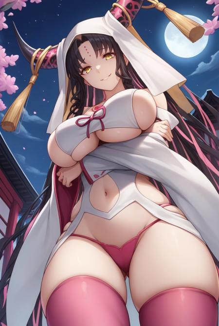 Kiara_Default, yellow eyes, black hair, pink hair, multicolored hair, very long hair, wavy hair, horns, veil, forehead mark, facial mark, revealing clothes, halterneck, detached sleeves, wide sleeves, pink ribbon, pink thighhighs, pink underwear, chest tattoo, sideboob, underboob, collarbone, bare shoulders, navel Kiara_Swimsuit, yellow eyes, multicolored hair streaked hair, long hair, twin braids, forehead mark, facial mark, hair flower, white bikini, swimsuit, bracelet, shell necklace, seashell, chest tattoo, bare shoulders Kiara_SwimsuitVtwo, yellow eyes, multicolored hair, streaked hair, long hair, high ponytail, forehead mark, facial mark, swimsuit, black bikini, front zipper swimsuit, black pantyhose, torn pantyhose, halterneck, police hat, armband, pantyhose, covered navel, fingerless gloves, black gloves, pink necktie, bare shoulders, collarbone
