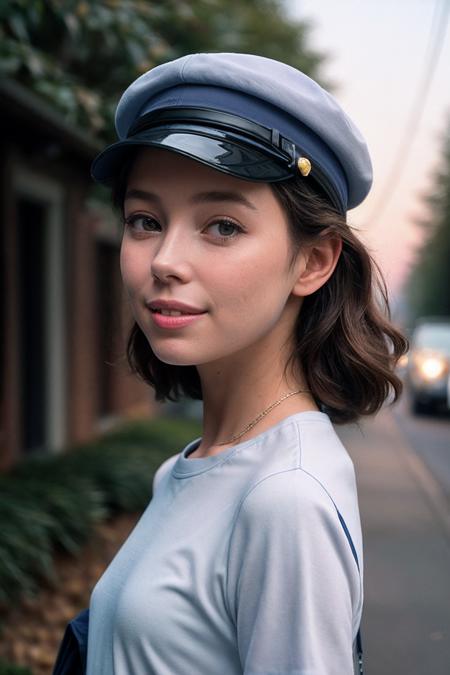 JaneM_SoloTI_v1,
(In a neat blue uniform, with a white cap and a warm smile, for a friendly and hardworking look),
(A quiet suburban street in the early morning, with the sound of milk bottles clinking, peaceful atmosphere:1.3),
(seductive:1.3),(analog, cinematic, film grain, hazy atmosphere, cinematic shot:1.3), 
 <lora:add_detail:0.6>, PA7_Portrait-MCU,