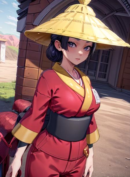 best quality, (masterpiece),(ultra-detailed), (high quality), (high resolution),<lora:add_detail:0.5> , <lora:wandapkm-10:0.7>,wanda,black hair, single hair bun, large breasts,kimono, pants,hat,upper body, looking at viewer,