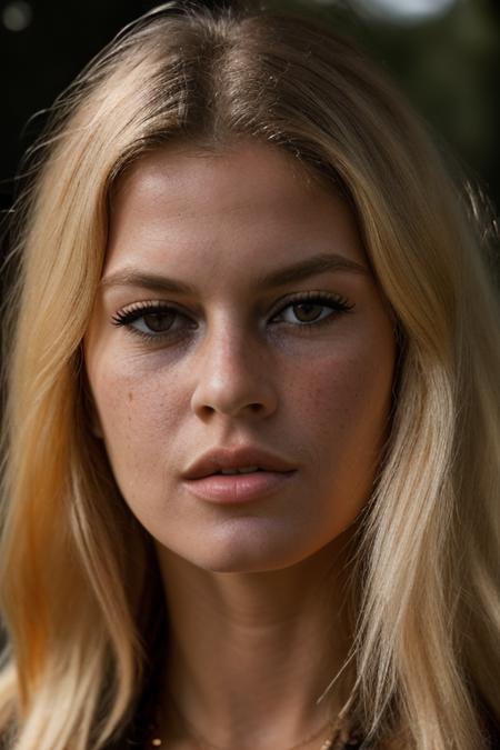 Realistic photo of a beautiful br1g1tt3-v2 woman,  1girl, solo, long hair, looking at viewer, blonde hair, black eyes, lips, portrait, close-up, freckles, realistic, soft lighting, professional Photography, Photorealistic, detailed, RAW, analog, sharp focus, 8k, HD, DSLR, high quality, Fujifilm XT3, film grain, award winning, masterpiece<lora:br1g1tt3-v2:1.0>