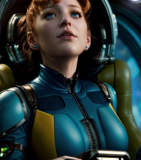 RAW photo of cute Katherine Parkinson girl as a sci-fi astronaut, interior of a cockpit on a sci-fi spaceship, (highly detailed:1.2),(best quality:1.2),(8k:1.2),sharp focus,(blue eyes:1.1),(subsurface scattering:1.1),award-winning portrait photography,(close shot:1.2)
skintight cyberpunk bodysuit, pilot's seat, many detailed controls and screens
(very detailed background:1.2),(blockbuster sci-fi movie:1.1), dramatic lighting, by artgerm wlop annie leibovitz jeffrey simpson  jock sturges <lora:Katherine-Parkinson-v10:0.7> <lora:add_detail:1>