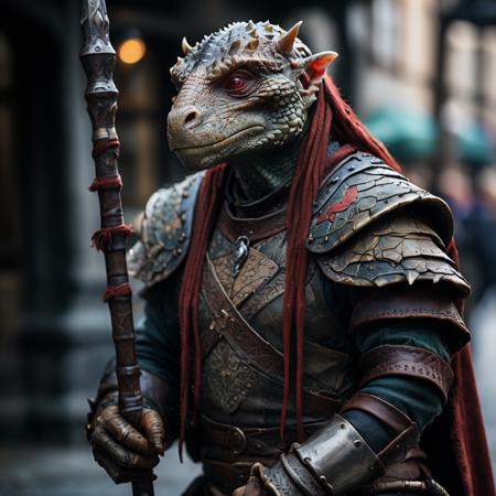 highly detailed analog photo of lizard folk,
solo, gloves, gauntlets, holding polearm, horns, red cape, blurry, blurry background, realistic:1.3, medieval tavern

masterpiece, best quality, 8k,
motion blur, intricate details, depth of field,

(analogue photography:1.1),
(shadow play:1.4),
(natural light:1.4),




