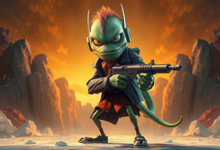 A symmetric portrait of a smart-looking, long Humanoid Slime from Transformers, standing on an Ice Age Panic backdrop, wielding a gun, inspired by John Button and Jajaboonords' Flipjimtots. This high-res, 4K artwork features sharp lines, vibrant colors, and stunning details, from the eyes and clothes to the dipstick tail and connector. The dynamic action pose, captivating lighting, and vivid emotions create a powerful message. Handcrafted with precision, this unique piece boasts intricate details, trending on Artstation and showcasing a harmonious color palette, influenced by Raphael and Houdini styles. Available for CotW and eBay listings, this artwork embodies the Golden Ratio and contemporary aesthetics, sure to trend on ArtstationHQ and impress with its beautiful matte painting and balanced editing.